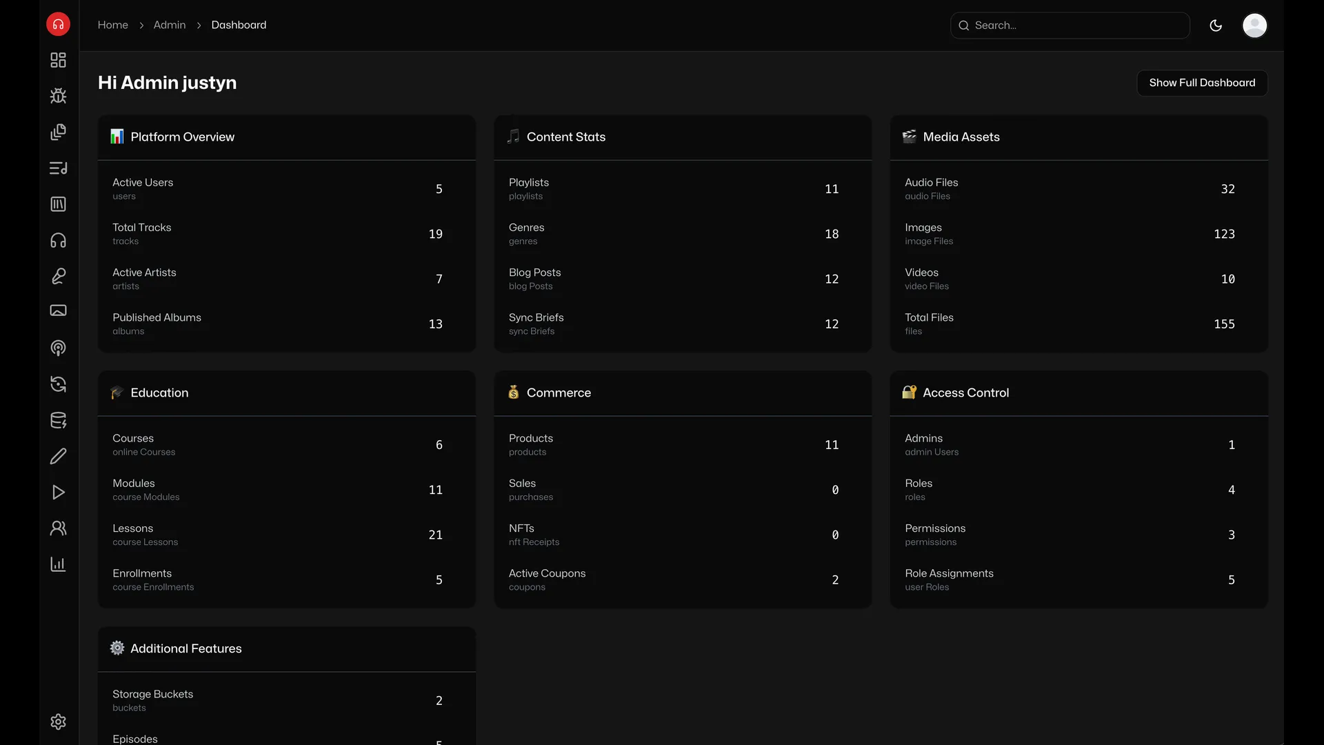Dashboard page
