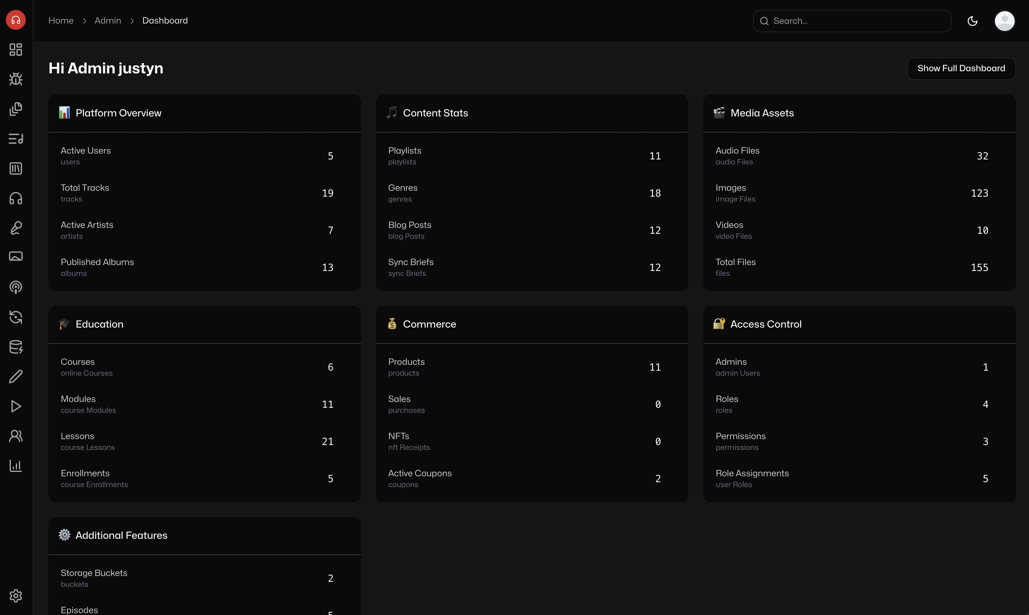 Dashboard page