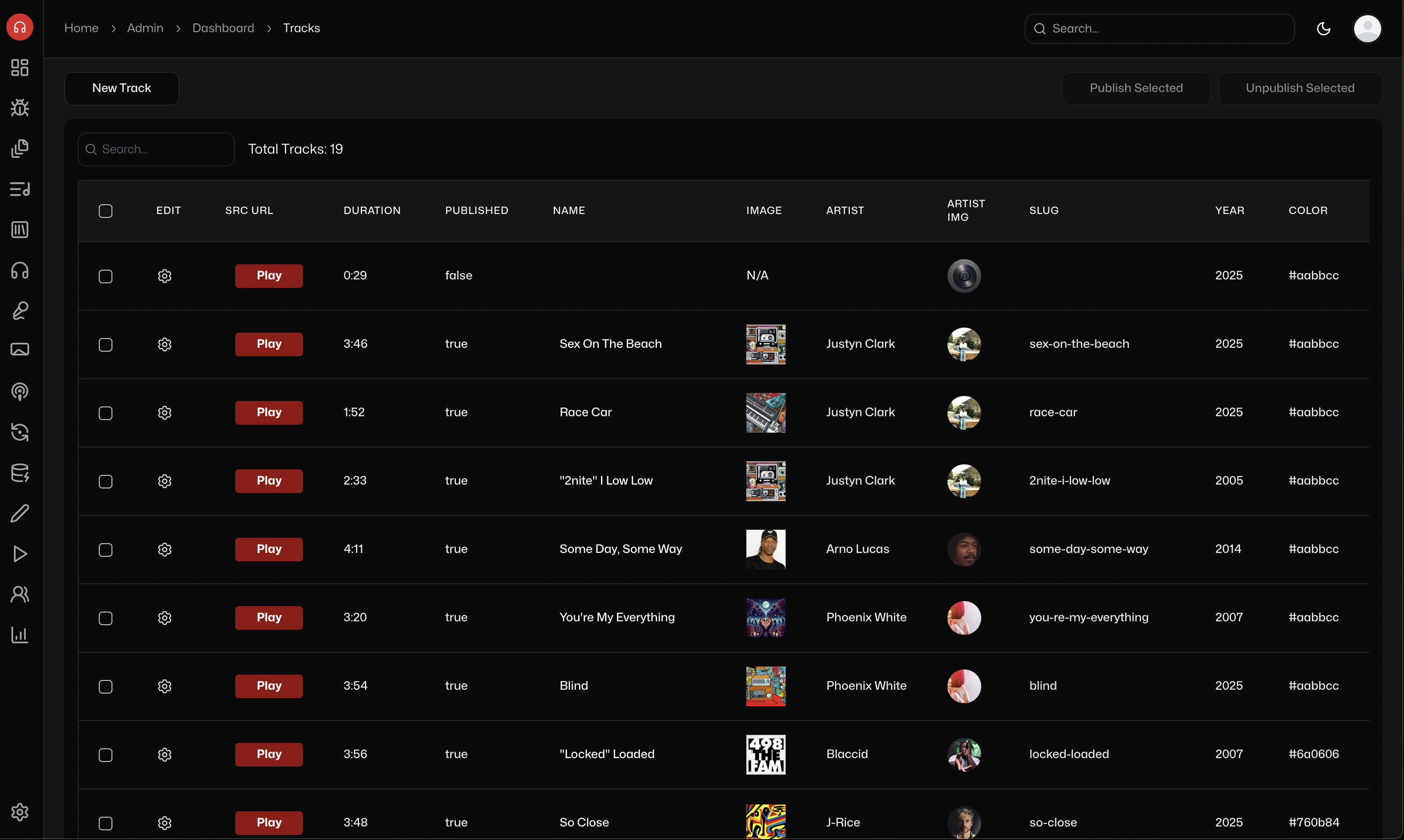 Tracks page